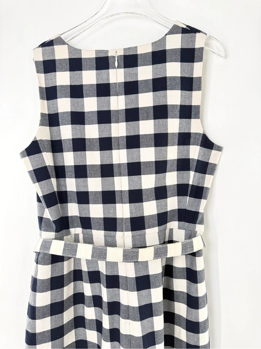 J. Crew Belted Gingham Sheath Dress in Bi-Stretch Cotton Navy and White Size 8